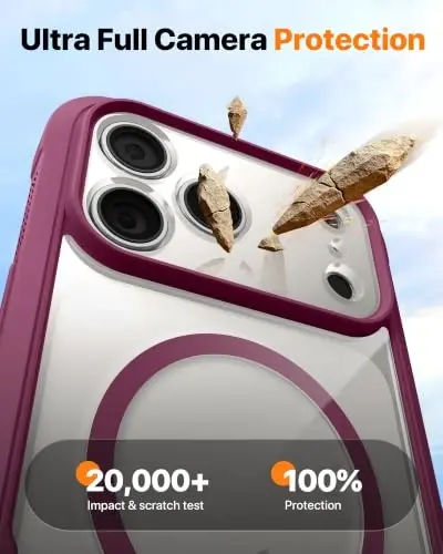 Diaclara Manyetik iPhone 17 Pro 6.3'' Kılıf için Tasarlanmış [Tam Kamera Koruması] Ekran Koruyuculu Tam Gövde Tamponu, [MagSafe Uyumlu] Askeri Düşmeye Dayanıklı Telefon Kılıfı, Şarap Kırmızısı - 4