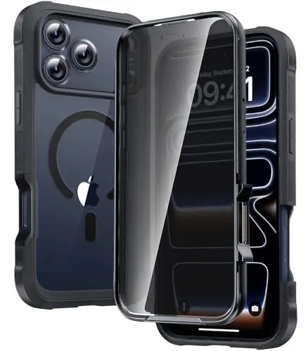Diaclara Magnetic Designed for iPhone 17 Pro Case 6.3'' [Full Camera Protection] Full Body Bumper,[Compatible with MagSafe] Phone Case w/Built-in Privacy Screen Protector,Black 