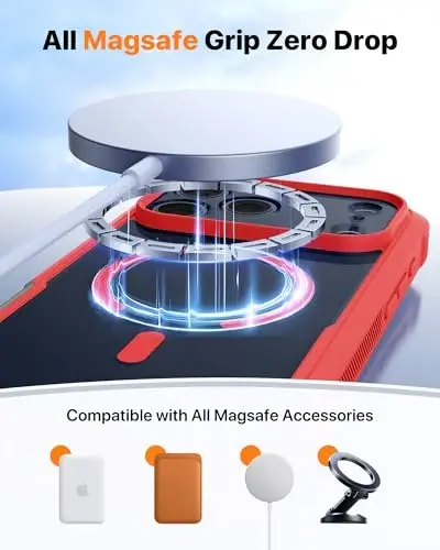 Diaclara Magnetic Designed for iPhone 17 Pro Case 6.3'' Full Body Bumper,[Compatible with MagSafe] Military Drop Proof Phone Case with Built-in Screen Protector,Easy Install,No Gap,Red - 3