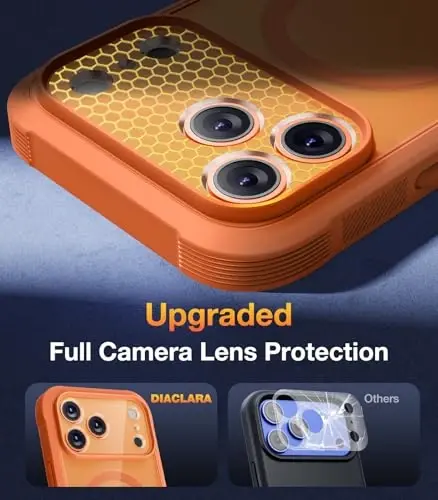 Diaclara Magnetic Designed for iPhone 17 Pro Max Case Full Body Bumper,[Compatible with MagSafe] Military Drop Proof Cover with Built-in Privacy Screen Protector,Orange - 5