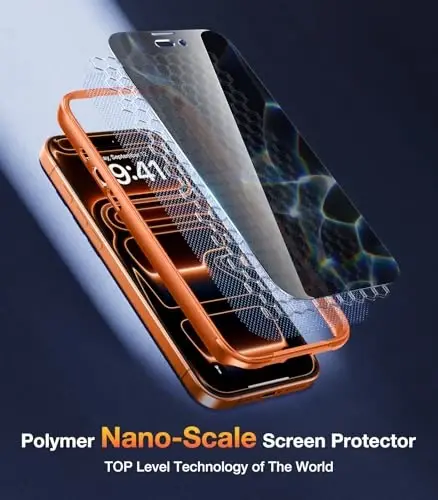 Diaclara Magnetic for iPhone 17 Pro Max Case with Privacy Protector, Orange | Full Body Bumper Design, Military Grade Drop Proof, 360° Full Protection, Anti-Spy Privacy Cover, Magnetic Charging Support 