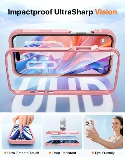 Diaclara Magnetic Designed for iPhone 17 Pro Max Case Full Body Bumper,[Compatible with MagSafe] Military Drop Proof Cover with Built-in Touch Sensitive Anti-Scratch Screen Protector,Pink - 5