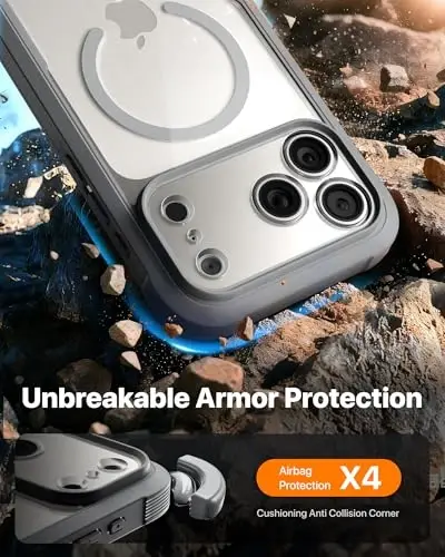 Diaclara Magnetic Designed for iPhone 17 Pro Max Case Full Body Bumper,[Compatible with MagSafe] Military Drop Proof Cover with Built-in Touch Sensitive Anti-Scratch Screen Protector, Grey Titanium 