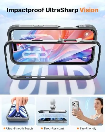 Diaclara Magnetic Designed for iPhone 17 Pro Max Case Full Body Bumper,[Compatible with MagSafe] Military Drop Proof Cover with Built-in Touch Sensitive Anti-Scratch Screen Protector, Grey Titanium - 3