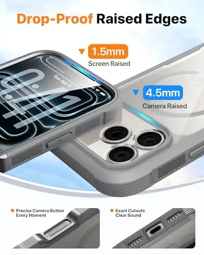 Diaclara Magnetic Designed for iPhone 17 Pro Max Case Full Body Bumper,[Compatible with MagSafe] Military Drop Proof Cover with Built-in Touch Sensitive Anti-Scratch Screen Protector, Grey Titanium - 5