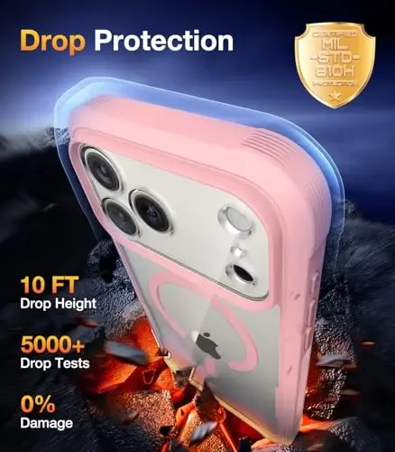 Diaclara Magnetic Designed for iPhone 17 Pro Max Case Full Body Bumper,[Compatible with MagSafe] Military Drop Proof Cover with Built-in Privacy Screen Protector,Pink - 3