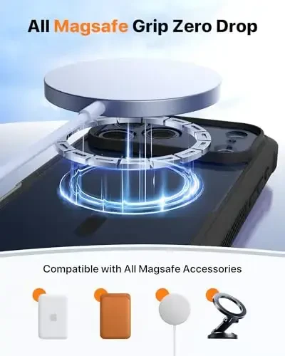Diaclara Magnetic Designed for iPhone 17 Pro Max Case Full Body Bumper,[Compatible with MagSafe] Military Drop Proof Cover with Built-in Touch Sensitive Anti-Scratch Screen Protector, Black - 6