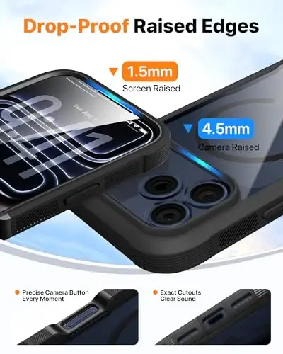 Diaclara Magnetic Designed for iPhone 17 Pro Max Case Full Body Bumper,[Compatible with MagSafe] Military Drop Proof Cover with Built-in Touch Sensitive Anti-Scratch Screen Protector, Black - 7