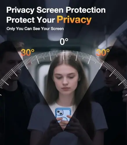 Diaclara Manyetik Tasarımlı iPhone 14 Kılıf 6.1 İnç, iPhone 14 için Dahili Gizlilik Ekran Koruyuculu, Yükseltilmiş Tam Gövde Sağlam Şeffaf Tampon Kılıf, Mavi - 3