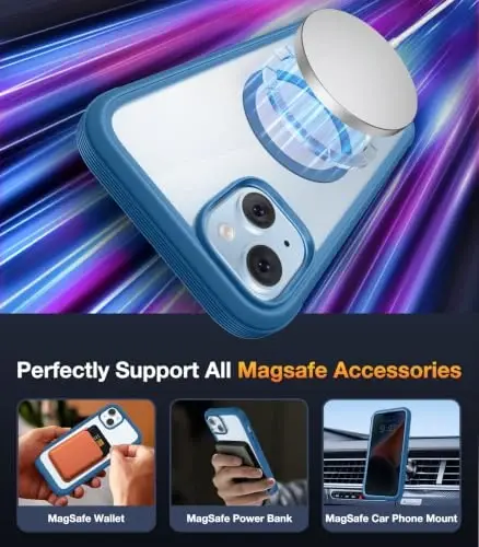 Diaclara Manyetik Tasarımlı iPhone 14 Kılıf 6.1 İnç, iPhone 14 için Dahili Gizlilik Ekran Koruyuculu, Yükseltilmiş Tam Gövde Sağlam Şeffaf Tampon Kılıf, Mavi - 6