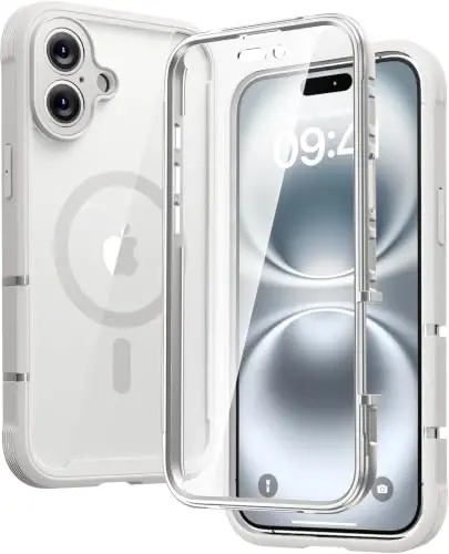 Diaclara Manyetik Tasarımlı iPhone 16 Kılıfı 6.1'' [Tam Kamera Koruması] Gizlilik Ekran Koruyuculu Tam Gövde Tampon, [MagSafe ile Uyumlu] Askeri Düşmeye Dayanıklı Telefon Kılıfı, Beyaz - 1