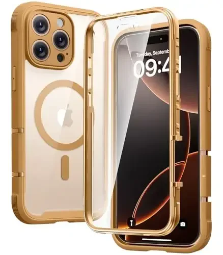 Diaclara Magnetic Designed for iPhone 16 Pro Max Case, Full Body Rugged with Touch Sensitive Anti-Scratch Screen Protector, Compatible with MagSafe, Soft Bumper Case for iPhone 16 Pro Max 6.9'', Brown 