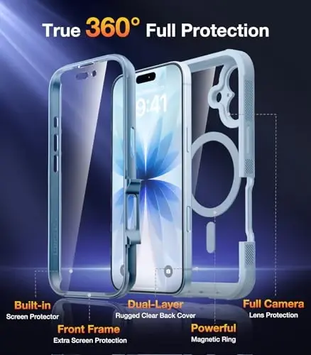 Diaclara Magnetic Designed for iPhone 17 Case 6.3 Inch Full Body Bumper,[Compatible with MagSafe] Military Drop Proof Cover with Built-in Touch Sensitive Anti-Scratch Screen Protector Blue - 2