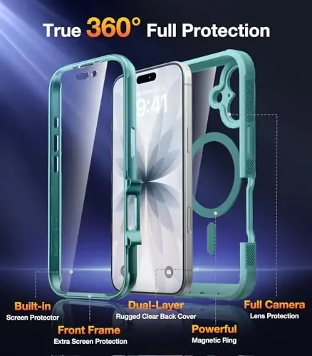 Diaclara Magnetic Designed for iPhone 17 Case 6.3 Inch Full Body Bumper,[Compatible with MagSafe] Military Drop Proof Cover with Built-in Touch Sensitive Anti-Scratch Screen Protector Green - DIACLARA (1)