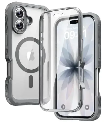 Diaclara Magnetic Designed for iPhone 17 Case 6.3 Inch Full Body Bumper,[Compatible with MagSafe] Military Drop Proof Cover with Built-in Touch Sensitive Anti-Scratch Screen Protector, Grey Titanium 