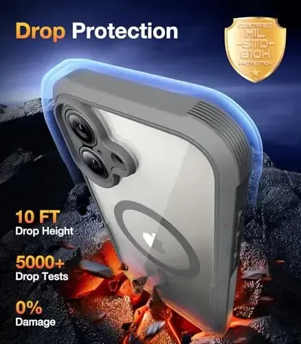Diaclara Magnetic Designed for iPhone 17 Case 6.3 Inch Full Body Bumper,[Compatible with MagSafe] Military Drop Proof Cover with Built-in Touch Sensitive Anti-Scratch Screen Protector, Grey Titanium - 3