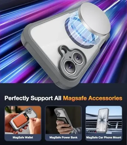 Diaclara Magnetic Designed for iPhone 17 Case Full Body Bumper,[Compatible with MagSafe] Military Drop Proof Cover with Built-in Touch Sensitive Anti-Scratch Screen Protector Gray - 4