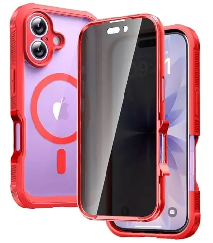 Diaclara Magnetic Designed for iPhone 17 Case 6.3'' [Full Camera Protection] Full Body Bumper with Privacy Screen Protector, [Compatible with MagSafe] Military Drop Proof Phone Case, Red - 1
