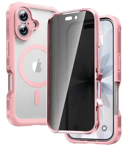 Diaclara Magnetic Designed for iPhone 17 Case 6.3'' [Full Camera Protection] Full Body Bumper with Privacy Screen Protector, [Compatible with MagSafe] Military Drop Proof Phone Case, Pink - 1