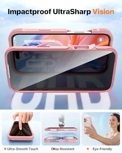 Diaclara Magnetic Designed for iPhone 17 Case 6.3'' [Full Camera Protection] Full Body Bumper with Privacy Screen Protector, [Compatible with MagSafe] Military Drop Proof Phone Case, Pink - 3