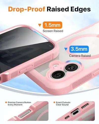 Diaclara Magnetic Designed for iPhone 17 Case 6.3'' [Full Camera Protection] Full Body Bumper with Privacy Screen Protector, [Compatible with MagSafe] Military Drop Proof Phone Case, Pink - 4