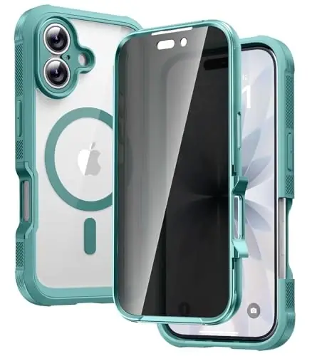 Diaclara Magnetic Designed for iPhone 17 Case 6.3'' [Full Camera Protection] Full Body Bumper with Privacy Screen Protector, [Compatible with MagSafe] Military Drop Proof Phone Case, Green 