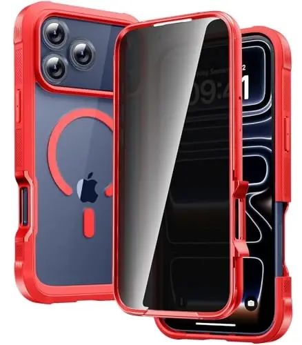 Diaclara Magnetic Designed for iPhone 17 Pro Case 6.3'' [Full Camera Protection] Full Body Bumper,[Compatible with MagSafe] Phone Case w/Built-in Privacy Screen Protector,Red 