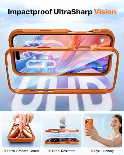 Diaclara Magnetic Designed for iPhone 17 Pro Max Case Full Body Bumper,[Compatible with MagSafe] Military Drop Proof Cover with Built-in Touch Sensitive Anti-Scratch Screen Protector,Orange - 4