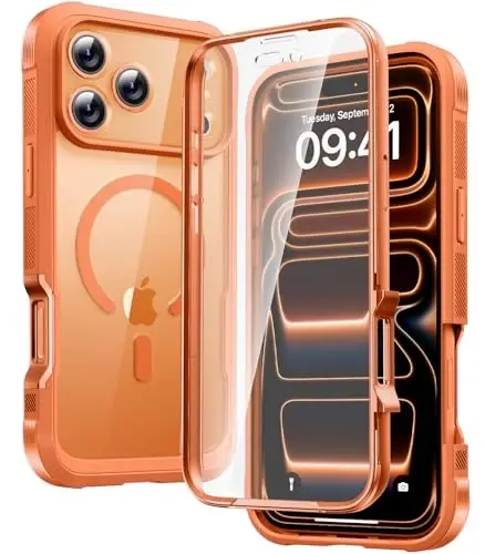 Diaclara Magnetic Designed for iPhone 17 Pro Max Case Full Body Bumper[Compatible with MagSafe] Military Drop Proof Cover with Built-in Touch Sensitive Anti-Scratch Screen Protector,Orange - 6