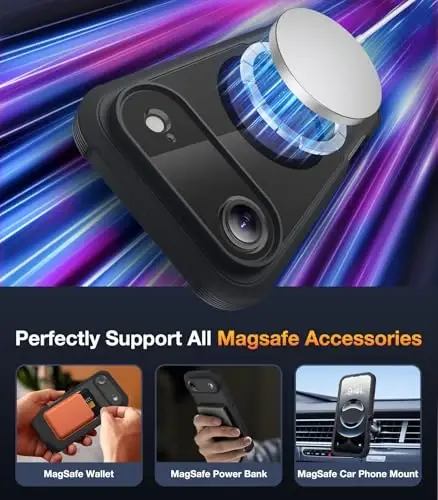 Diaclara Magnetic Designed for iPhone Air Case Full Body Bumper,[Compatible with MagSafe] Military Drop Proof Cover with Built-in Touch Sensitive Anti-Scratch Screen Protector for iPhone 17 Air Black - 4