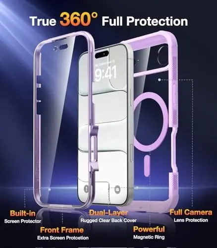 Diaclara Magnetic Designed for iPhone Air Case Full Body Bumper,[Compatible with MagSafe] Military Drop Proof Cover with Built-in Touch Sensitive Anti-Scratch Screen Protector for iPhone 17 Air Purple - DIACLARA (1)