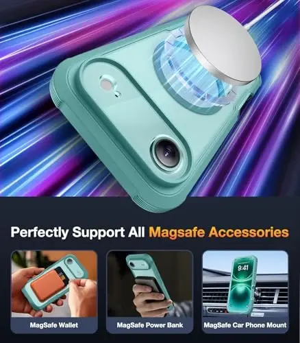 Diaclara Magnetic Designed for iPhone Air Case Full Body Bumper,[Compatible with MagSafe] Military Drop Proof Cover with Built-in Touch Sensitive Anti-Scratch Screen Protector for iPhone 17 Air，Green - 4