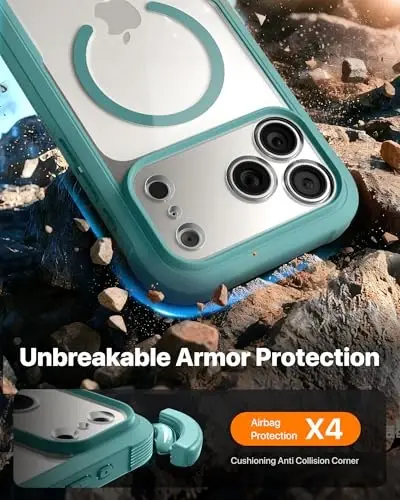 Diaclas Magnetic Designed for iPhone 17 Pro Case Full Body Bumper,[Compatible with MagSafe] Military Drop Proof Cover with Built-in Touch Sensitive Anti-Scratch Screen Protector,Green - 3