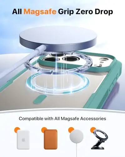 Diaclas Magnetic Designed for iPhone 17 Pro Case Full Body Bumper,[Compatible with MagSafe] Military Drop Proof Cover with Built-in Touch Sensitive Anti-Scratch Screen Protector,Green - 6