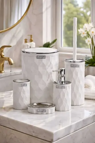 Diamond Beyaz Kromlu Click Kapak 5'li Banyo Seti - Beyaz - 3