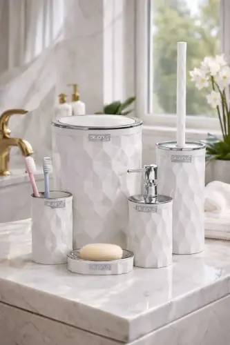 Diamond White Chrome Click-Lid 5 Piece Bathroom Set - 4