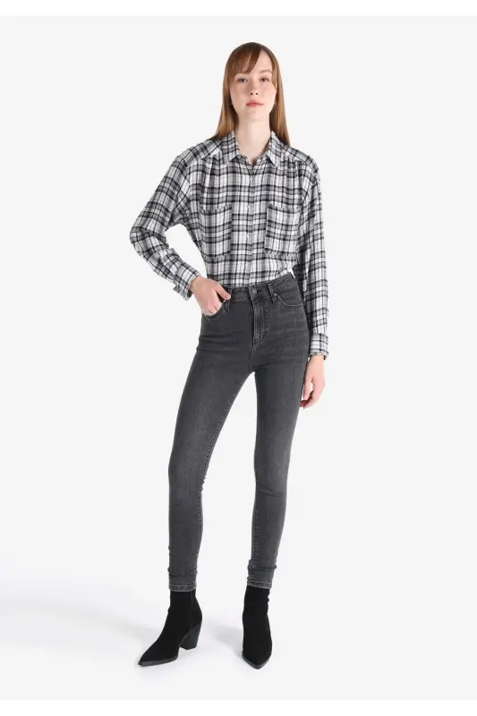 Diana Slim Fit Yuqori Bel Tor To'g'ri Ayol Jinsi Shimlar - 2