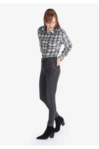 Diana Slim Fit Yuqori Bel Tor To'g'ri Ayol Jinsi Shimlar - 4