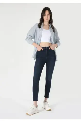 Skinny Fit Yüksel Bel Dar Paça Kadın Koyu İndigo Denim Jean Pantolon - 3