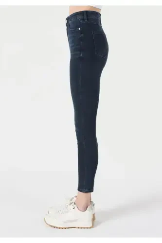 Skinny Fit Yüksel Bel Dar Paça Kadın Koyu İndigo Denim Jean Pantolon - 5