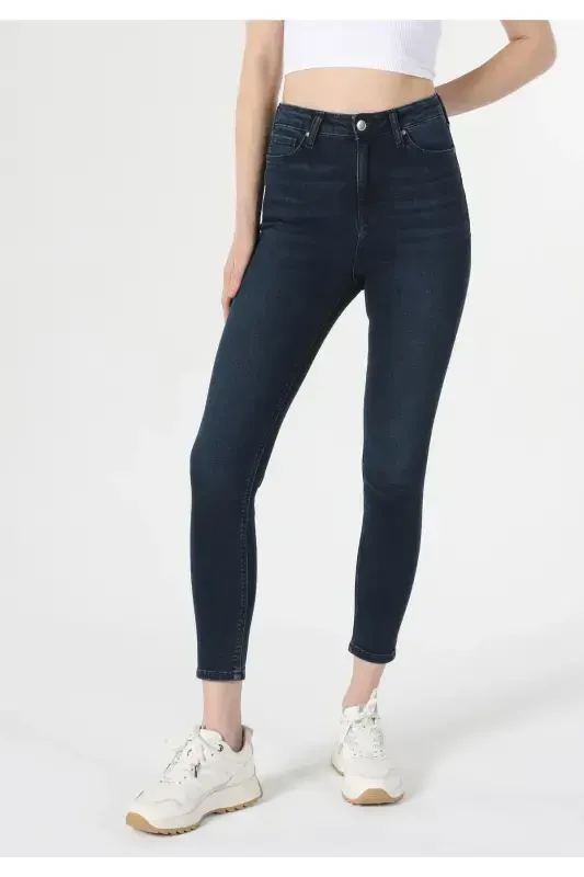 Diana Super Skinny High Waist Slim Leg Dark Blue Women's Pants - 4