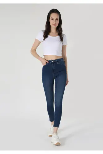 Diana Super Skinny Yuqori Bel Tor Tiqishli Ko'k Ayollar Jinsi Shimini - 3