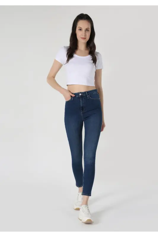 Diana Super Skinny Yuqori Bel Tor Tiqishli Ko'k Ayollar Jinsi Shimini - 3