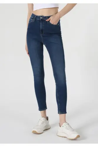 Diana Super Skinny Yuqori Bel Tor Tiqishli Ko'k Ayollar Jinsi Shimini - 4