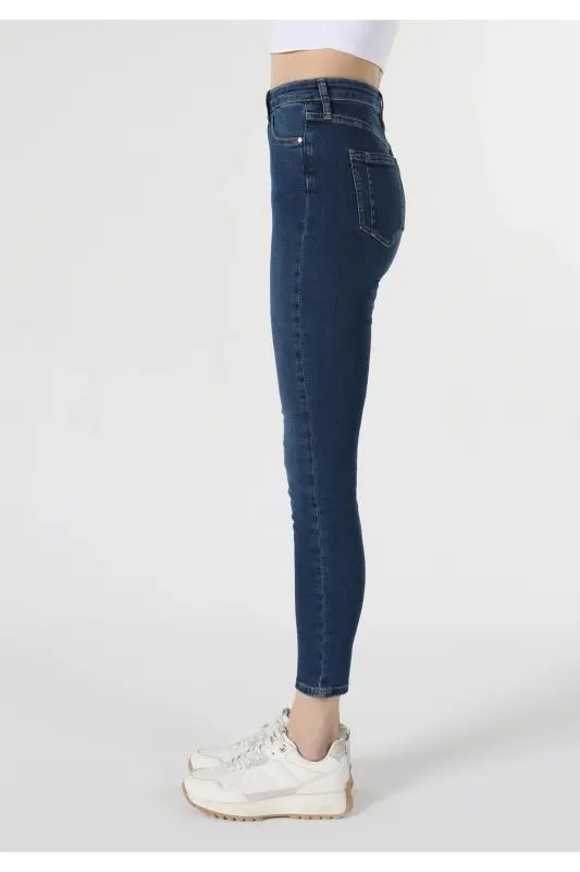 Diana Super Skinny Yuqori Bel Tor Tiqishli Ko'k Ayollar Jinsi Shimini - 5