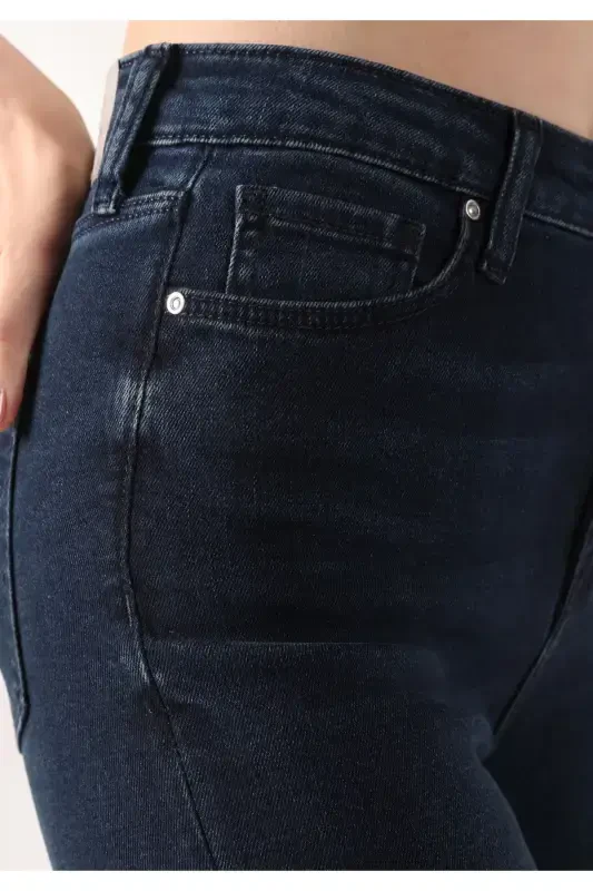 Diana Super Skinny Yuqori Bel Tor To'g'ri Qorong'u Ko'k Ayollar Shimini - 6