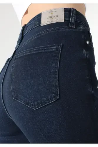 Diana Super Skinny Yuqori Bel Tor To'g'ri Qorong'u Ko'k Ayollar Shimini - 7