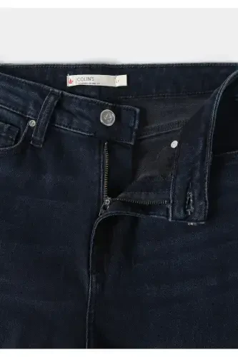 Diana Super Skinny Yuqori Bel Tor To'g'ri Qorong'u Ko'k Ayollar Shimini - 8