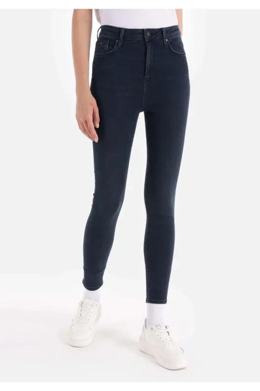 Diana Super Slim Fit High Waist Skinny Leg Dark Blue Women's Pants - 4
