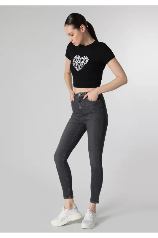 Diana Super Slim Fit High Waist Skinny Leg Grey Jeans Women's Pants - COLIN'S